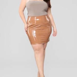 Camel color latex PU skirt